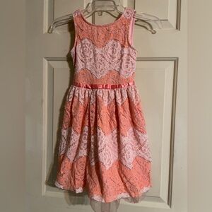 Speechless Coral and White Lace Kids Dress